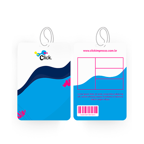 Tag para bagagem em PVC 0,70mm, impressão frente e verso, com cordão fino.